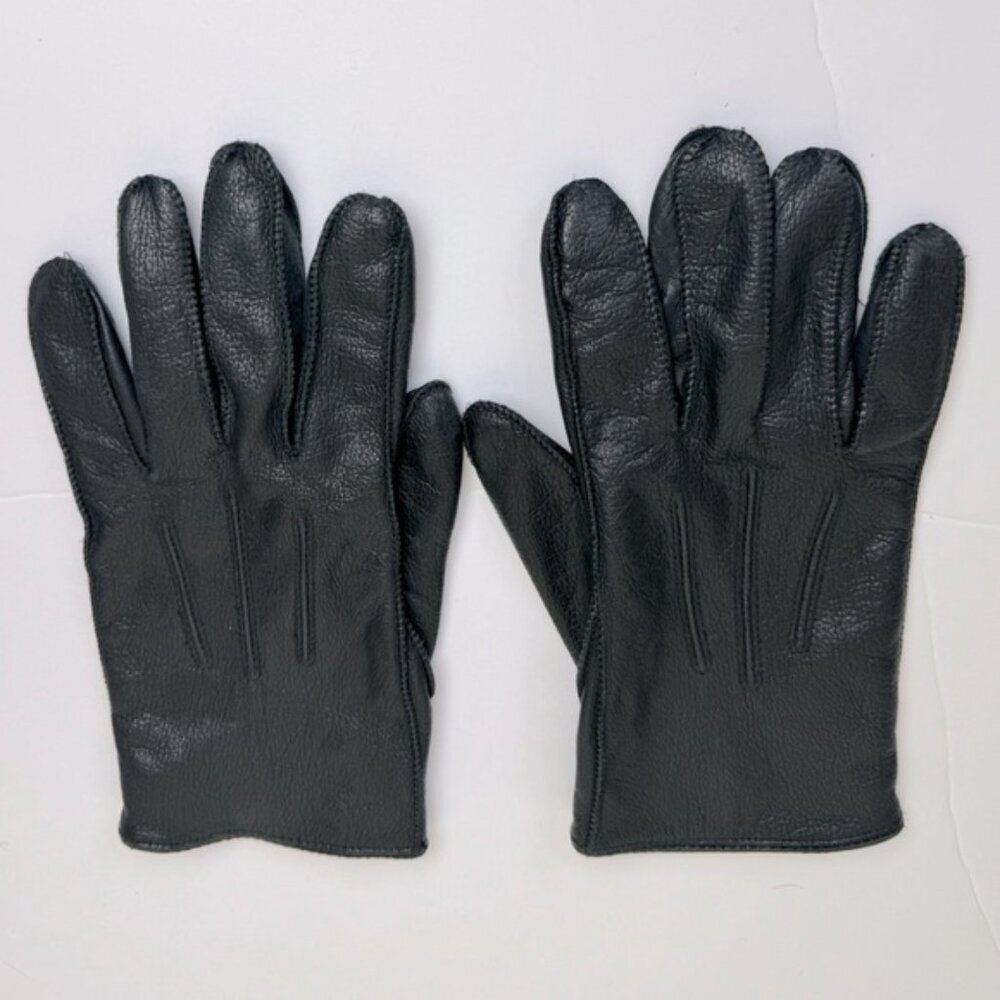Banana Republic Deerskin Leather Gloves Classic Pebbled Lined Soft Unisex Black